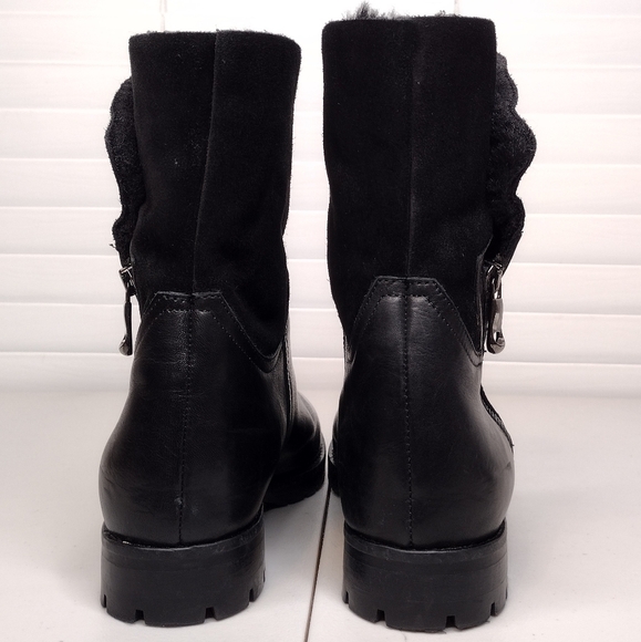 Fabianelli Black Leather Faux Fur Side Zipper Ankle Booties Sz 8 - Picture 5 of 15
